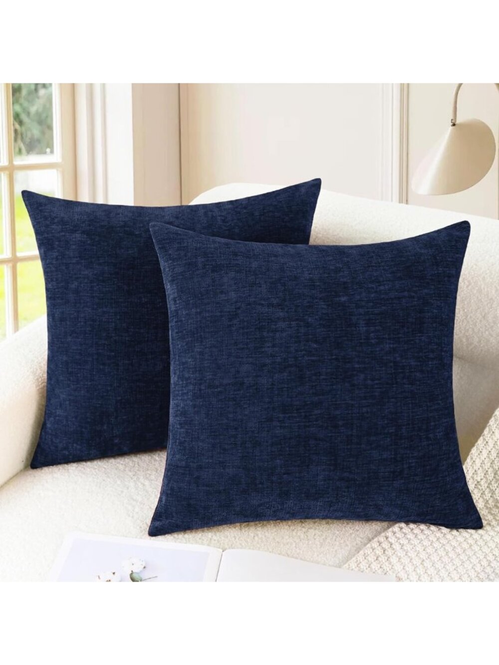 Navy Blue Decorative Throw Pillow Covers 22x22 Inches - Cozy Couch Accent Decor
